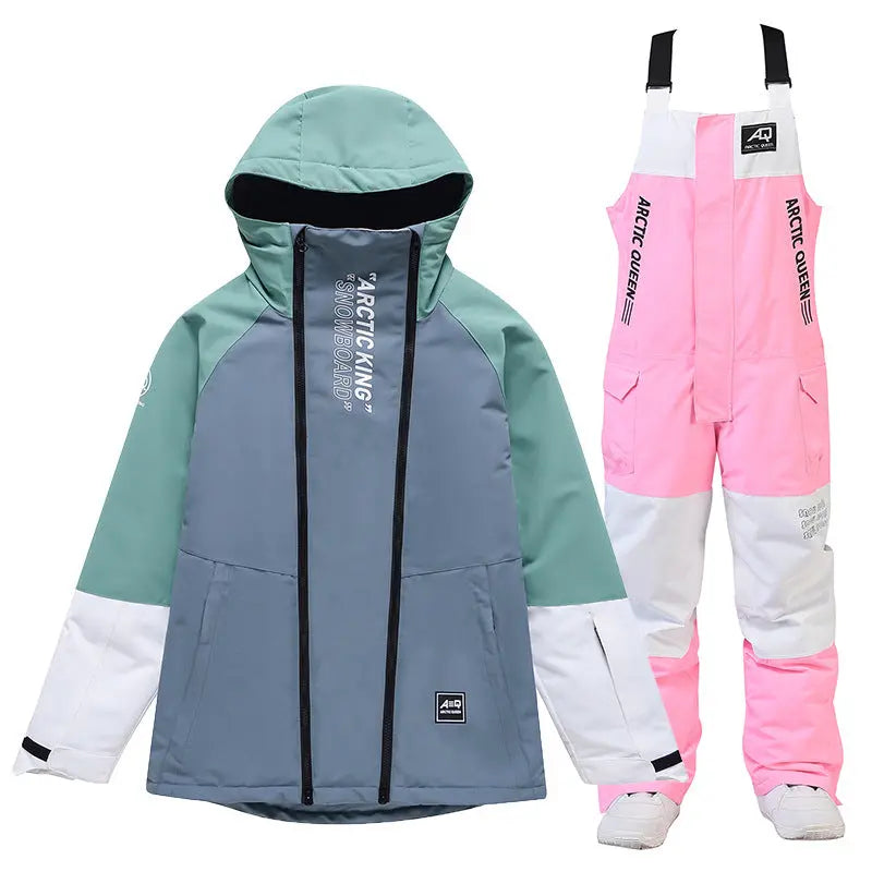 Unisex Windproof Snowboard Suits Cargo Jacket & Bibs Pants 