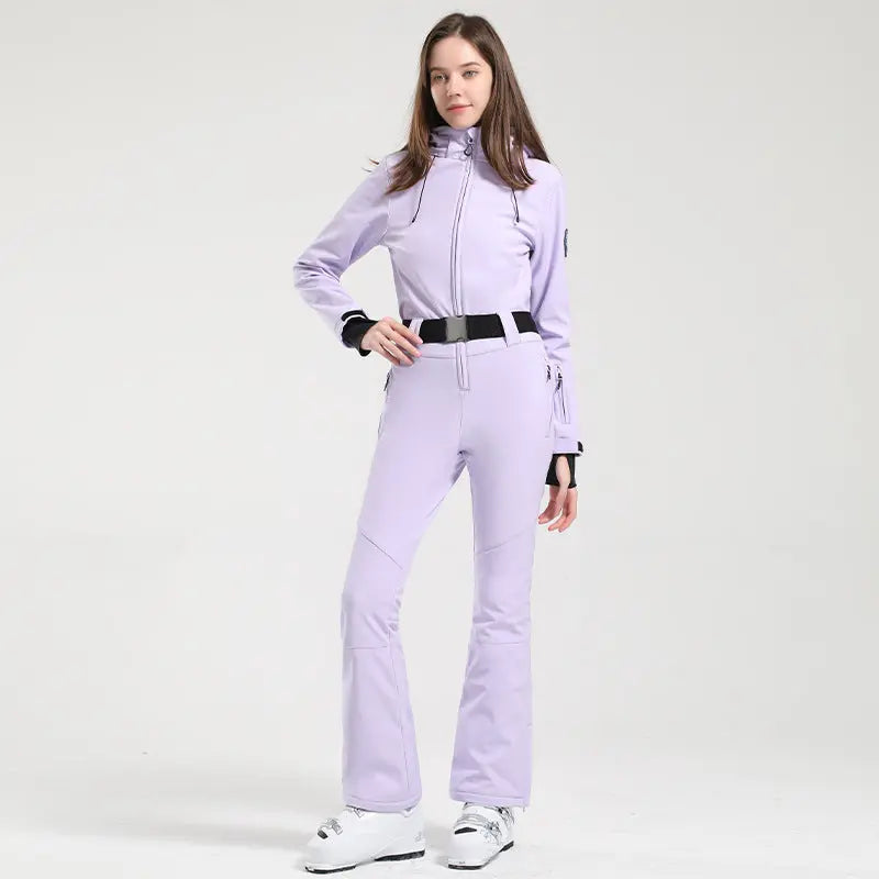 Women Hooded One Piece Jumpsuits Belted Slim Fit Snowsuits Top Level HOTIAN