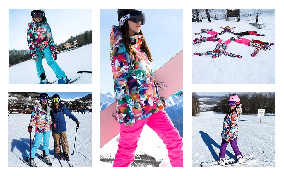 Women Hooded Ski Jacket & Bibs Pants Suits Printed Snowboard Outwear HOTIANSNOW