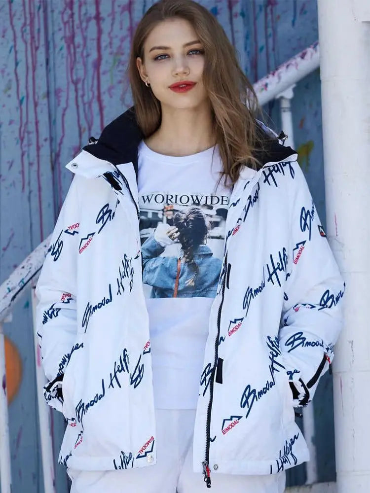 Women Printed Ski Jackets Fashion Snowboarding Coat Streetwear 