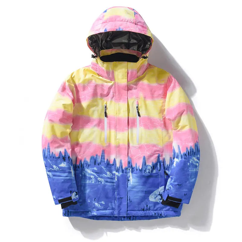 Women Waterproof Ski Jacket Hooded Printed Snowboard Coat HOTIANSNOW