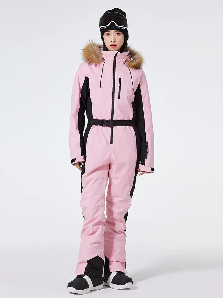 Women's One Piece Ski Suits Fur Collar HOTIAN