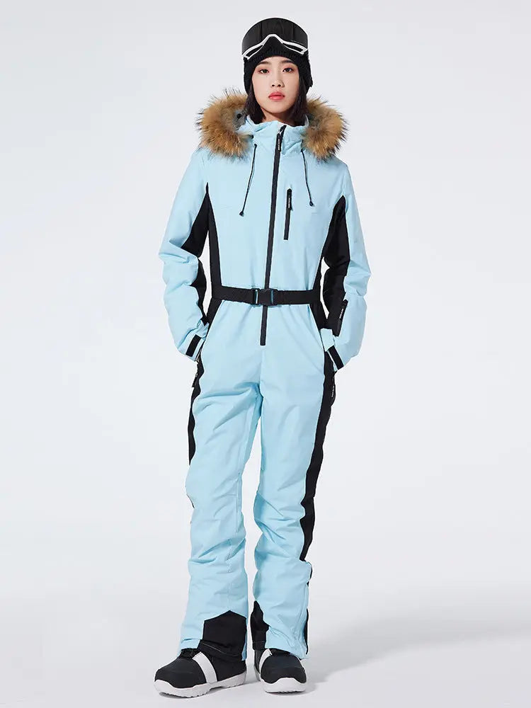 Women's One Piece Ski Suits Fur Collar HOTIAN