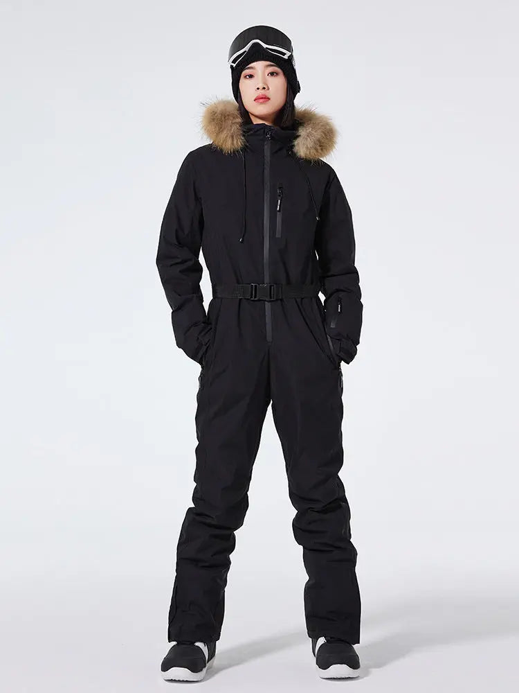 Women's One Piece Ski Suits Fur Collar HOTIAN