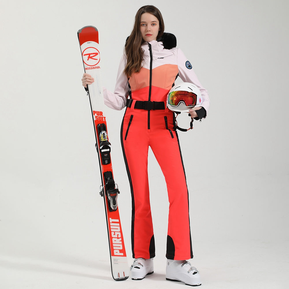 Women's One Piece Ski Suits Fur Collar