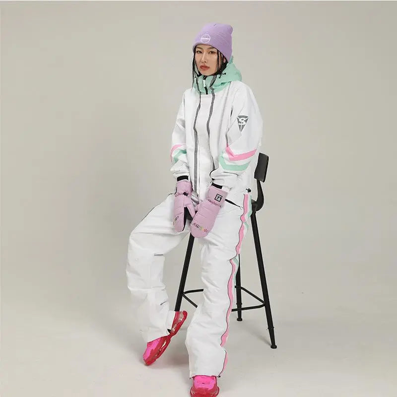 Retro One-piece Ski Jumpsuits for Women Loose Fot Snowsuits 