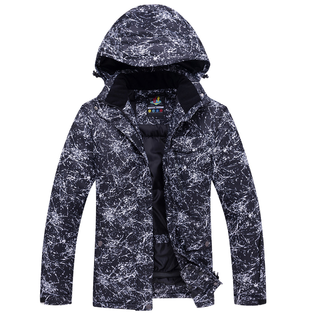 HOTIAN Men Marble Pattern Hooded Snowboard Ski Jacket and Pants Set HOTIAN