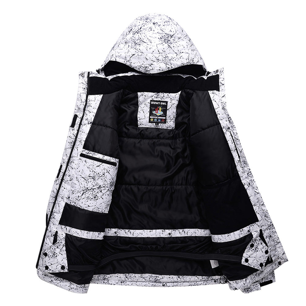 HOTIAN Men Marble Pattern Hooded Snowboard Ski Jacket and Pants Set HOTIAN