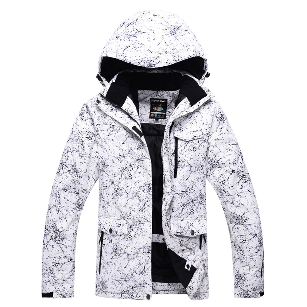 HOTIAN Men Marble Pattern Hooded Snowboard Ski Jacket and Pants Set HOTIAN