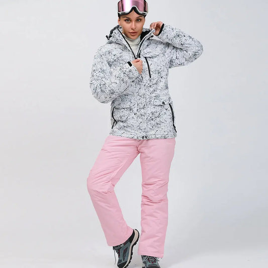 HOTIAN Women Snowboard Ski Jacket and Pants Set Marble Pattern HOTIAN