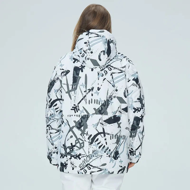 HOTIAN Women's Graffiti Print Hooded Ski Cargo Jacket HOTIAN