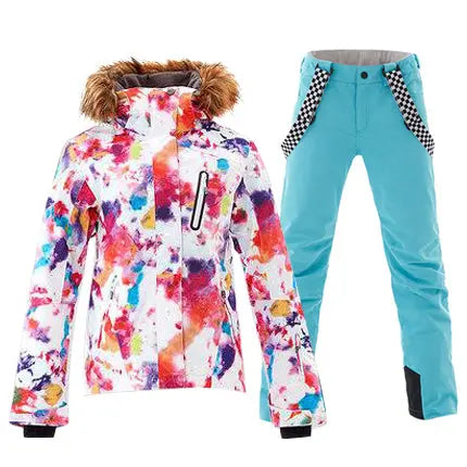 HOTIAN Women's Warm with Fur Collar Ski Jacket and Pants Set HOTIAN
