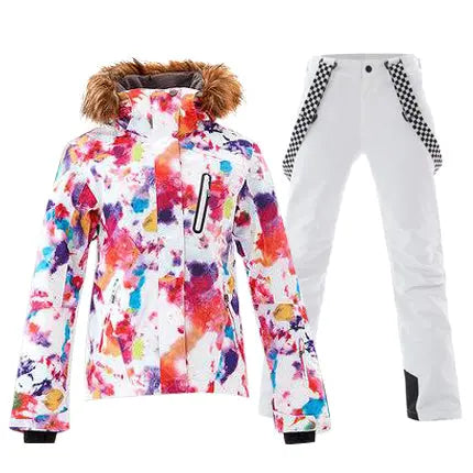 HOTIAN Women's Warm with Fur Collar Ski Jacket and Pants Set HOTIAN