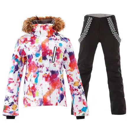 HOTIAN Women's Warm with Fur Collar Ski Jacket and Pants Set HOTIAN