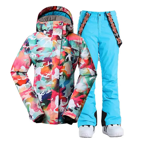 Women Ski Suits Camo Snowboard Jacket Pants Sets HOTIANSNOW