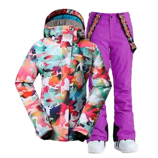 Women Ski Suits Camo Snowboard Jacket Pants Sets HOTIANSNOW