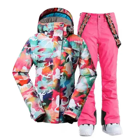 Women Ski Suits Camo Snowboard Jacket Pants Sets HOTIANSNOW